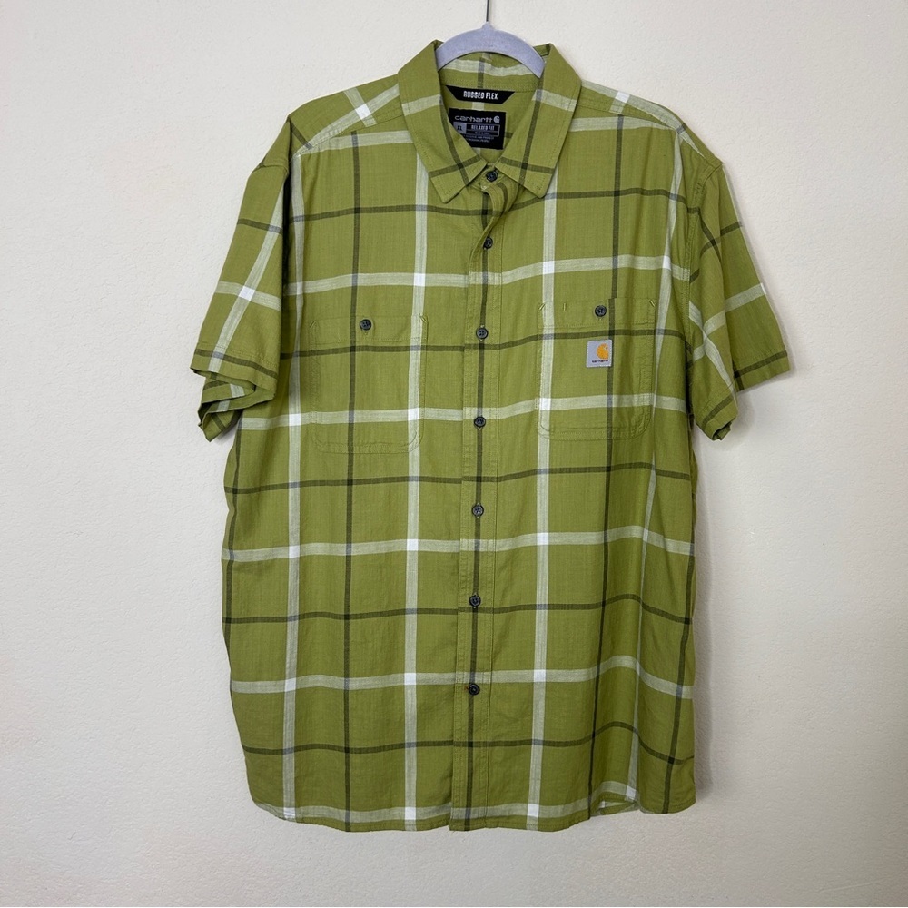 Carhartt Men’s Rugged Flex Short Sleeve Plaid Button Down Size XL